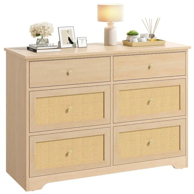 6-Drawer Rattan Storage Chest of Drawers Cabinet Dresser