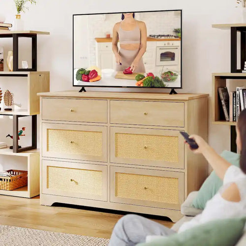6-Drawer Rattan Storage Chest of Drawers Cabinet Dresser