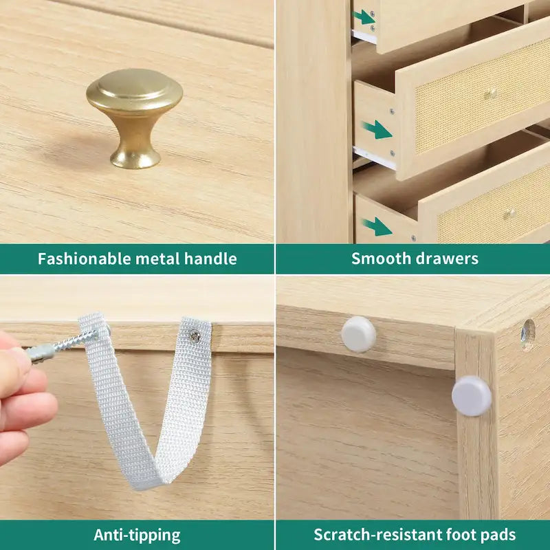 6-Drawer Rattan Storage Chest of Drawers Cabinet Dresser