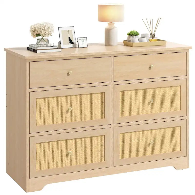6-Drawer Rattan Storage Chest of Drawers Cabinet Dresser