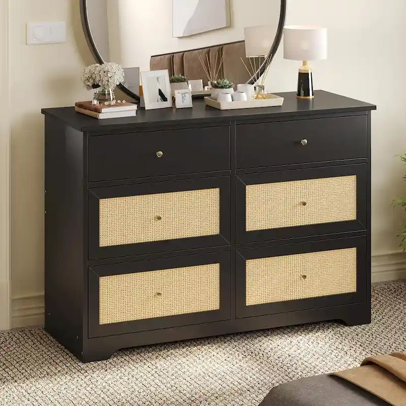 6-Drawer Rattan Storage Chest of Drawers Cabinet Dresser