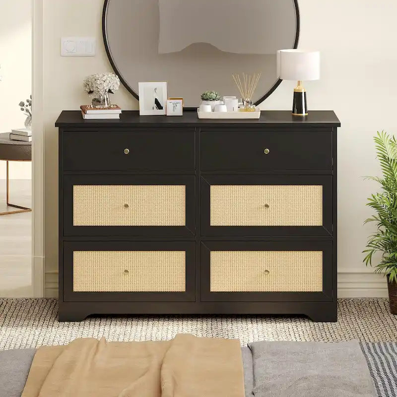 6-Drawer Rattan Storage Chest of Drawers Cabinet Dresser
