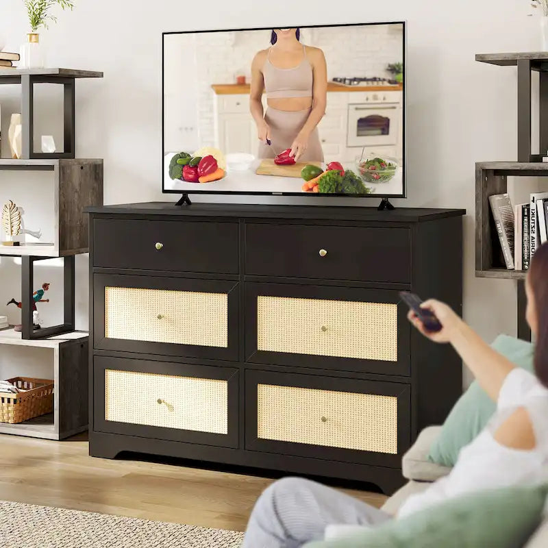 6-Drawer Rattan Storage Chest of Drawers Cabinet Dresser