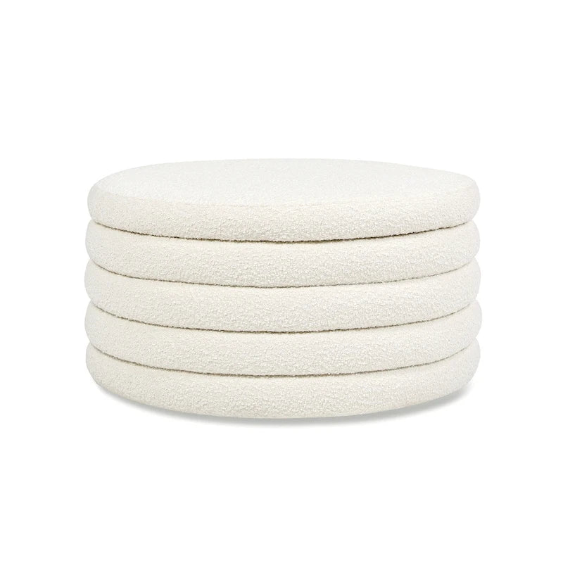 36" Boucle Sherpa Round Upholstered Storage Cocktail Ottoman