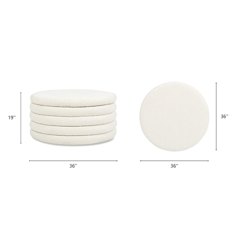 36" Boucle Sherpa Round Upholstered Storage Cocktail Ottoman
