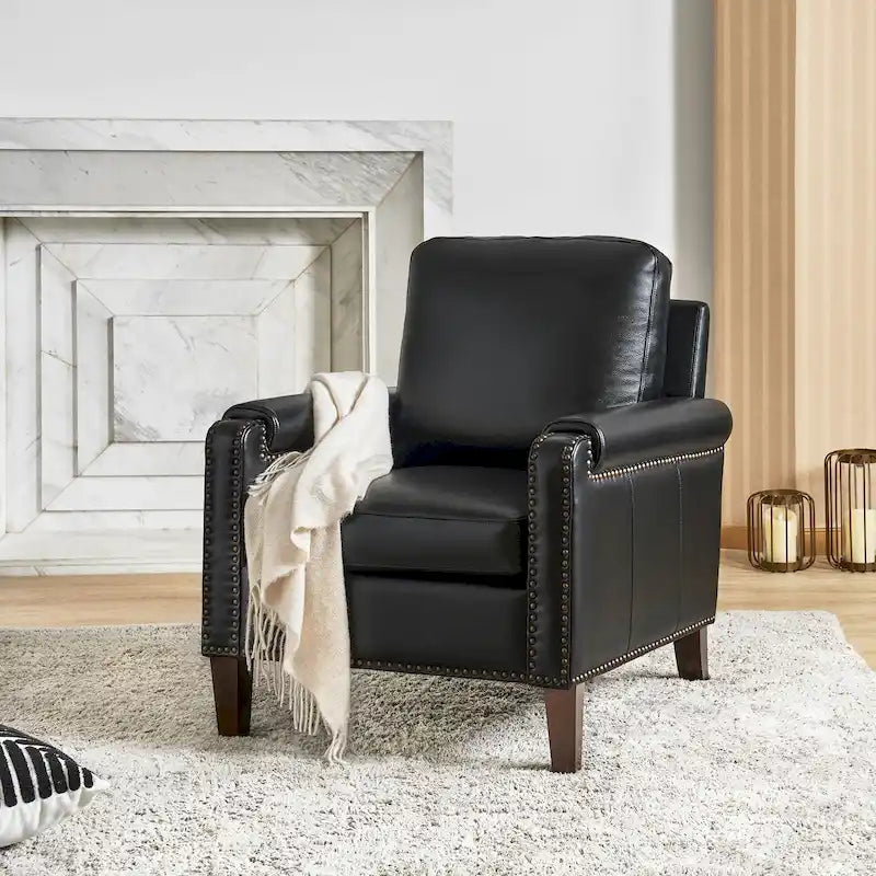 Transitional Genuine Leather Armchair with Removable Cushion and Nailhead Trims