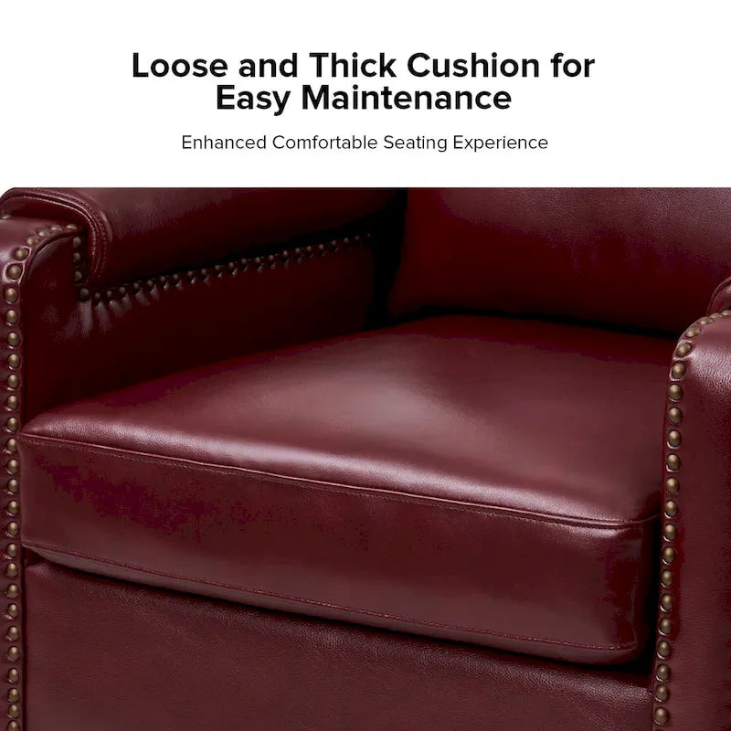 Transitional Genuine Leather Armchair with Removable Cushion and Nailhead Trims