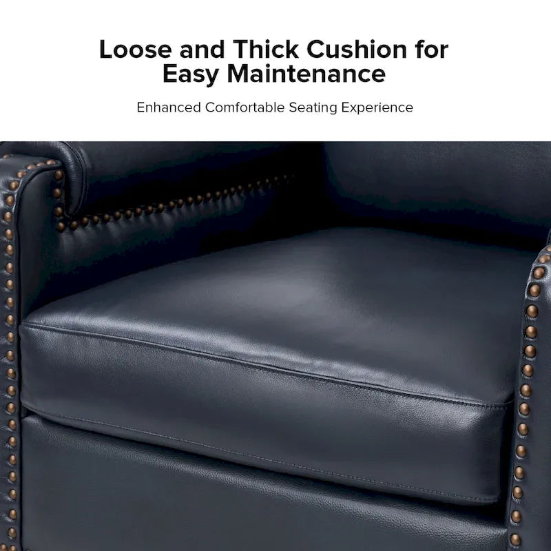 Transitional Genuine Leather Armchair with Removable Cushion and Nailhead Trims