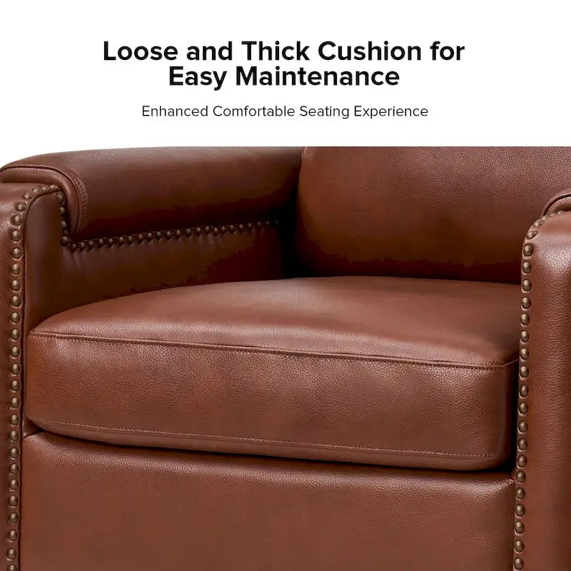 Transitional Genuine Leather Armchair with Removable Cushion and Nailhead Trims