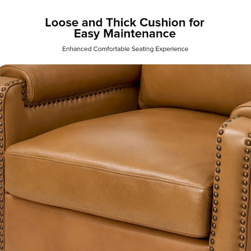 Transitional Genuine Leather Armchair with Removable Cushion and Nailhead Trims