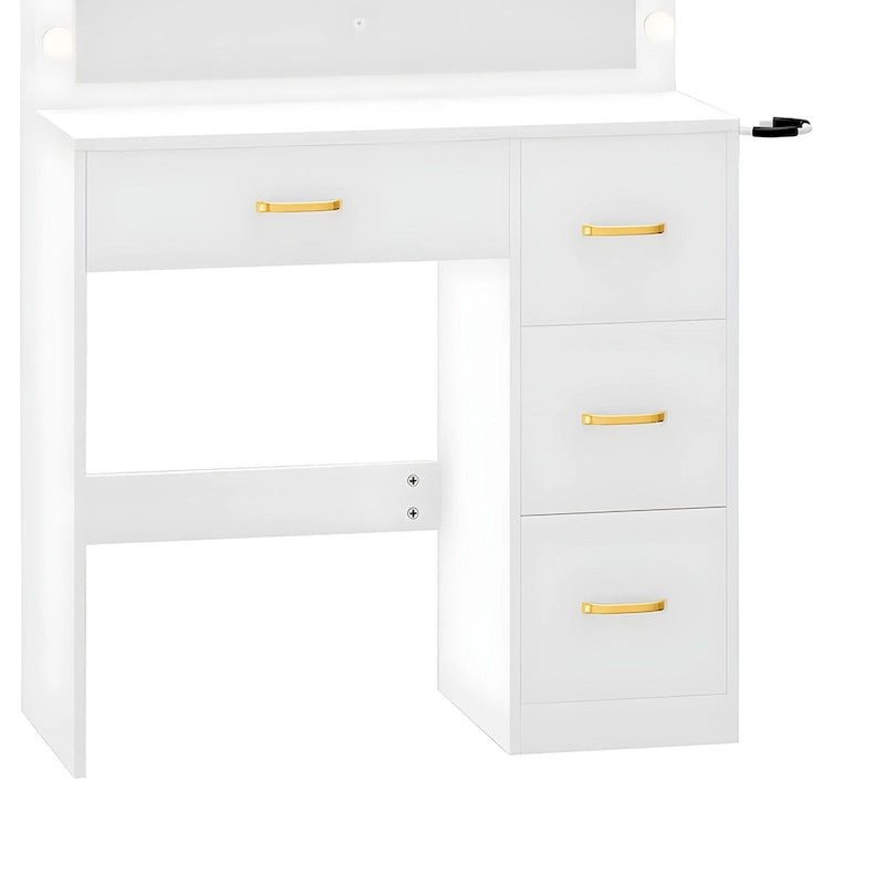 35.4" Mirror Makeup Vanity Table with Stool and Light Bulb