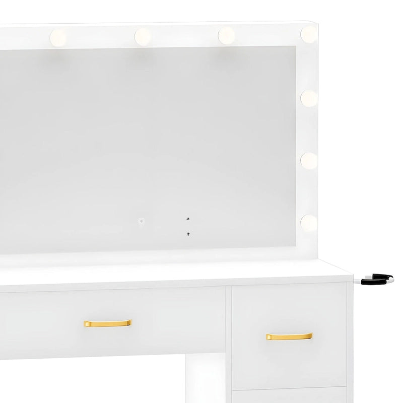35.4" Mirror Makeup Vanity Table with Stool and Light Bulb