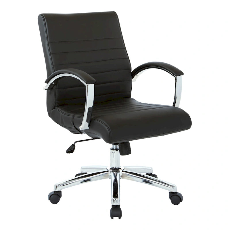 Executive Low Back Faux Leather Chair with Chrome Arms and Base