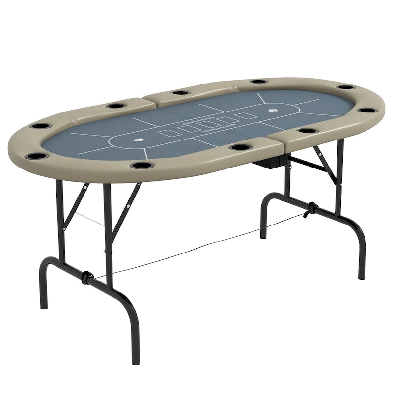 Poker Table Foldable, 70" Oval Blackjack Casino Texas Hold'em Game Table for 10 Players