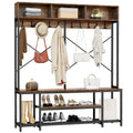 Industrial Entryway Bench with Coat Rack and Shoe Storage