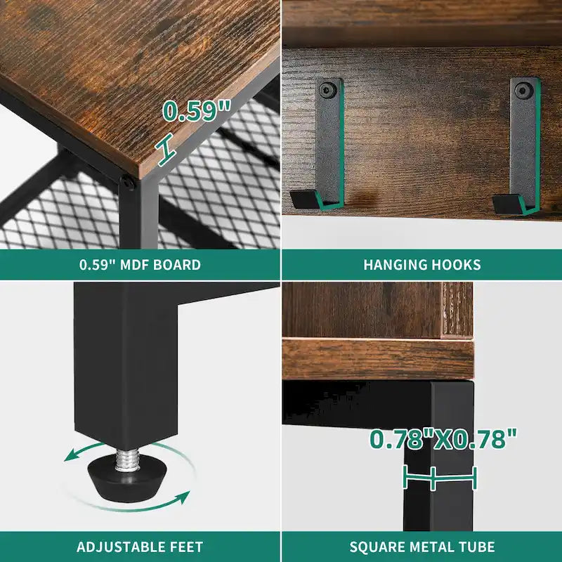 Industrial Entryway Bench with Coat Rack and Shoe Storage