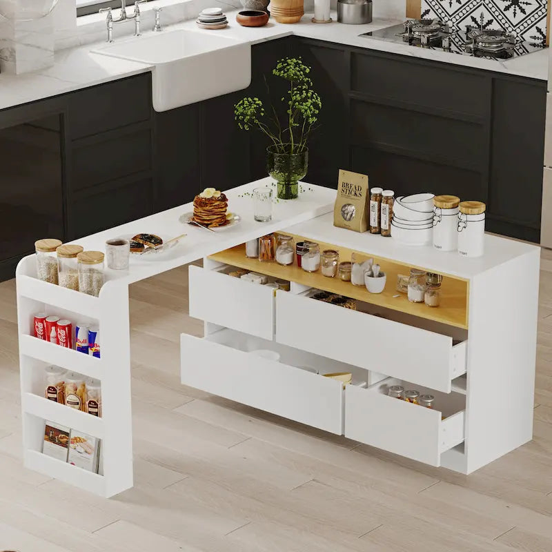 Multi-Functional Desk with 4 Drawers for Kitchen, Bedroom