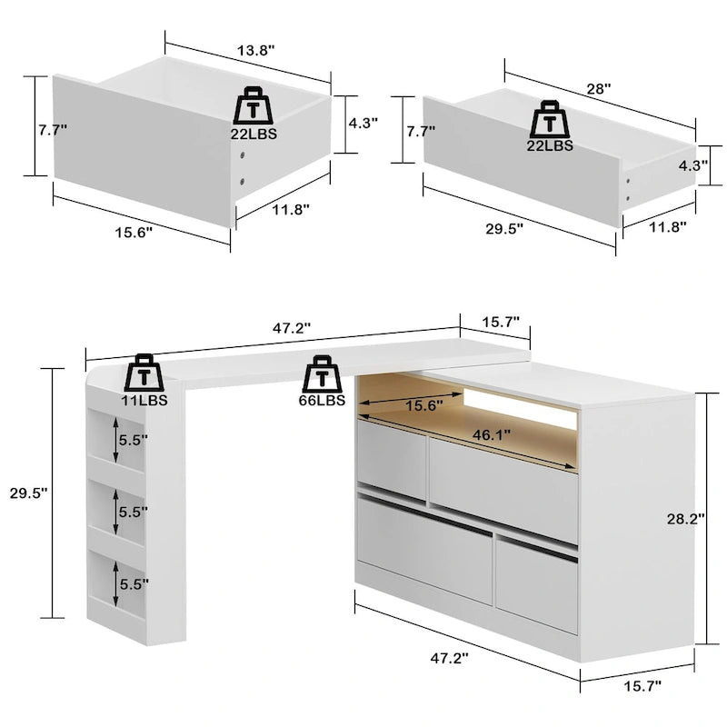 Multi-Functional Desk with 4 Drawers for Kitchen, Bedroom