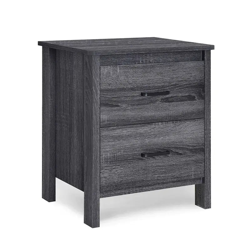 Modern Nightstand with 2 Drawers and Metal Handles