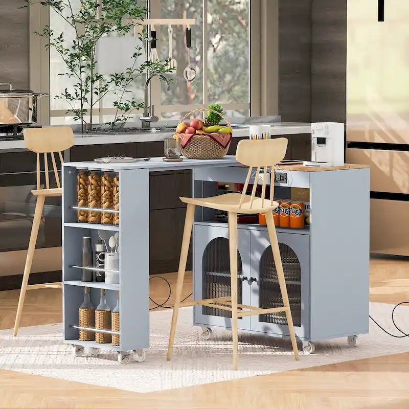 Kitchen Island With Extended Table and LED Lights