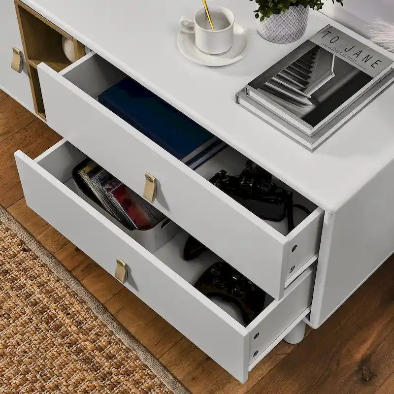 TV Cabinet with Door & Leather Handle Drawers
