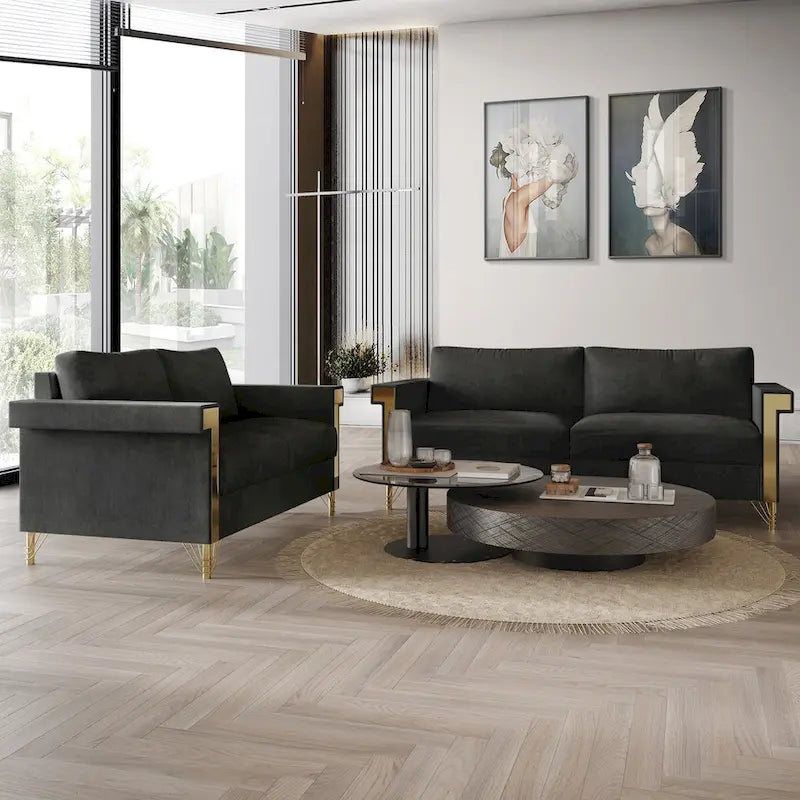 Velvet Upholstered Living Room Sofa