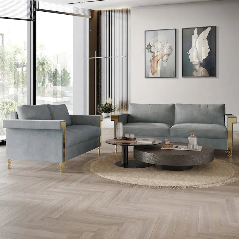 Velvet Upholstered Living Room Sofa