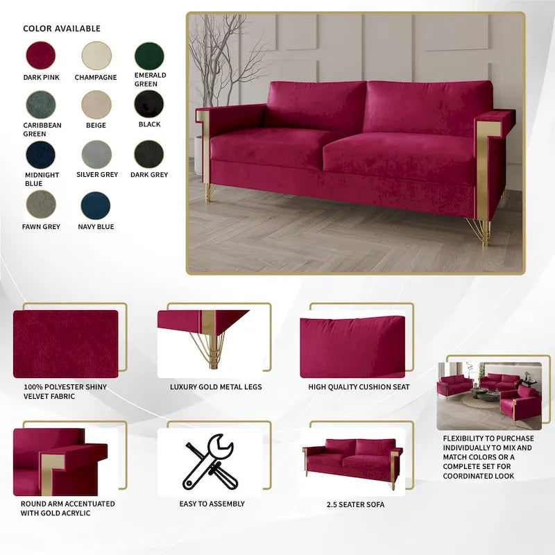Velvet Upholstered Living Room Sofa