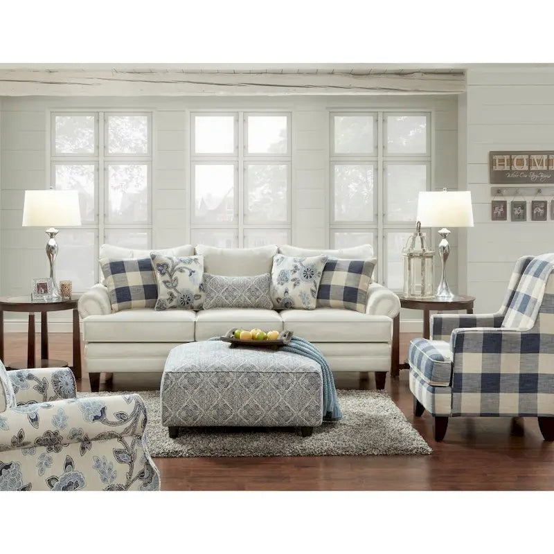 Cream and Blue Accent Chair