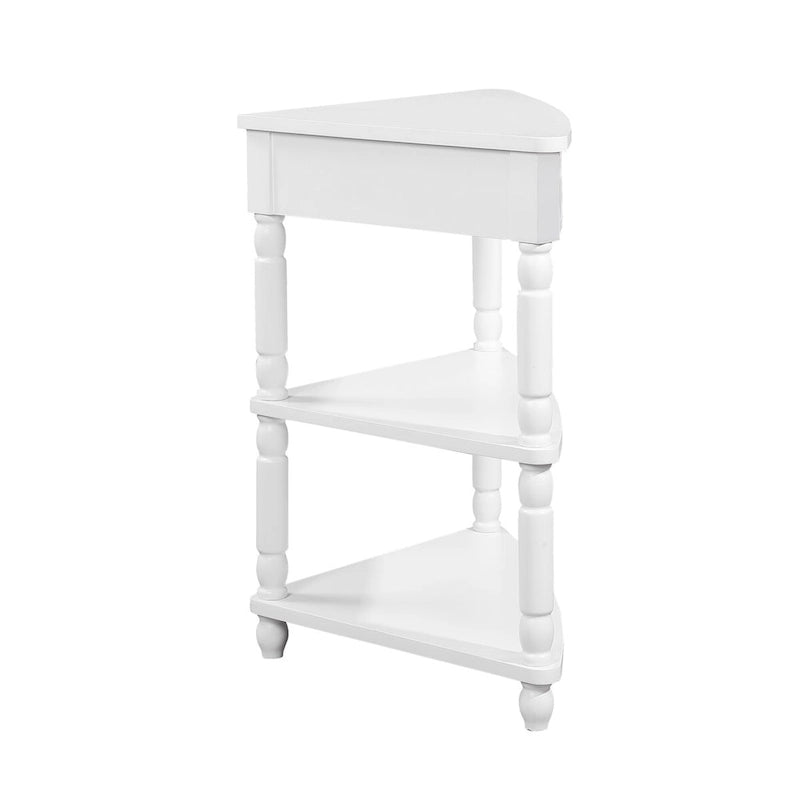 Triangle Corner Side Table with Solid Wood Legs, 3-Tier End Table for Small Spaces
