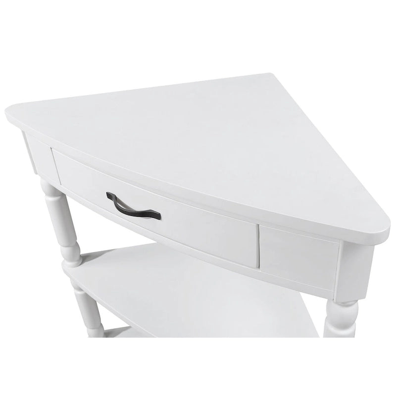 Triangle Corner Side Table with Solid Wood Legs, 3-Tier End Table for Small Spaces
