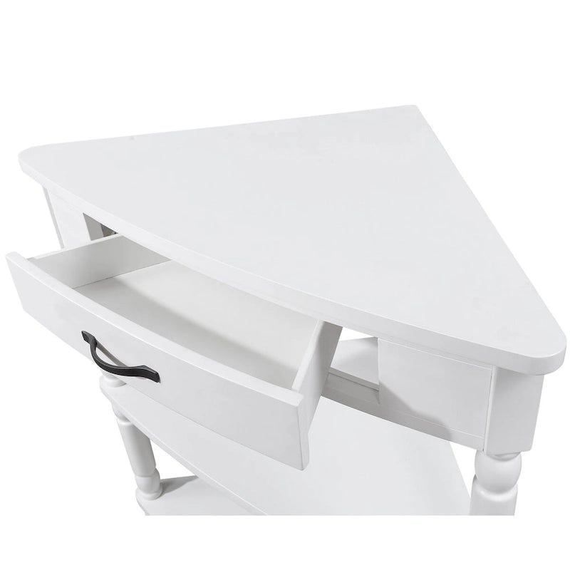 Triangle Corner Side Table with Solid Wood Legs, 3-Tier End Table for Small Spaces