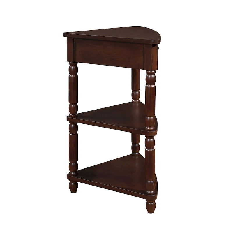 Triangle Corner Side Table with Solid Wood Legs, 3-Tier End Table for Small Spaces