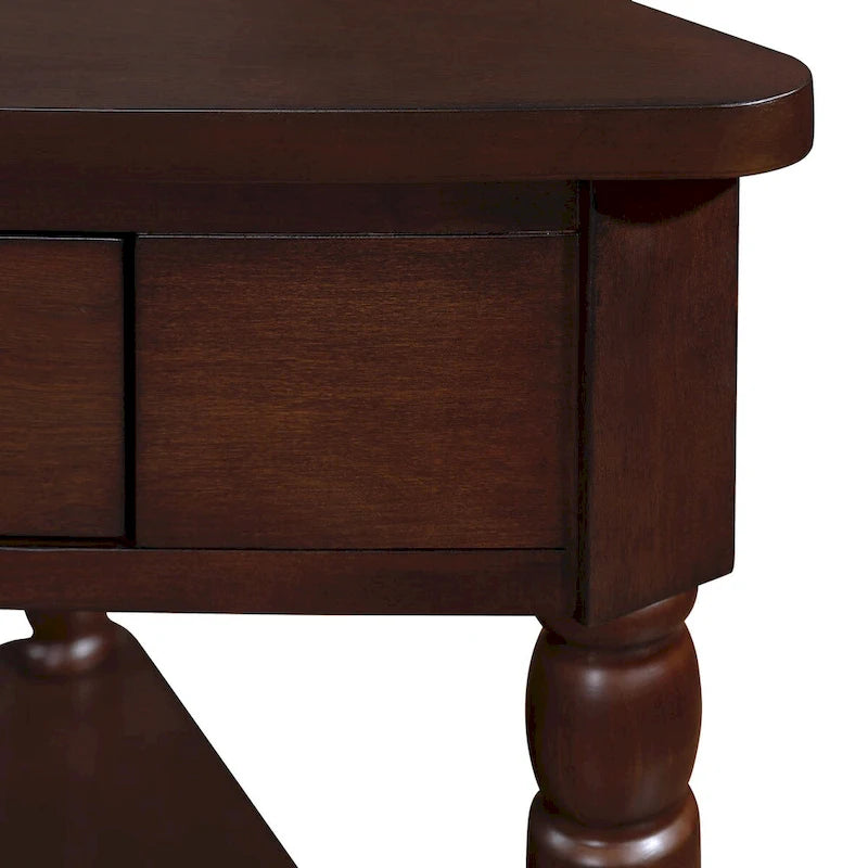 Triangle Corner Side Table with Solid Wood Legs, 3-Tier End Table for Small Spaces