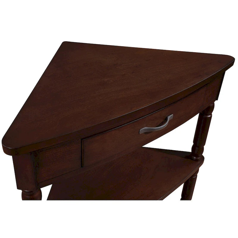 Triangle Corner Side Table with Solid Wood Legs, 3-Tier End Table for Small Spaces