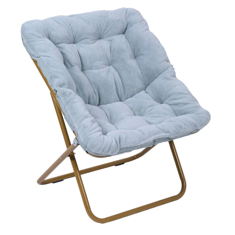 Folding Synthetic Fur Oversized Saucer Chair with Steel Frame
