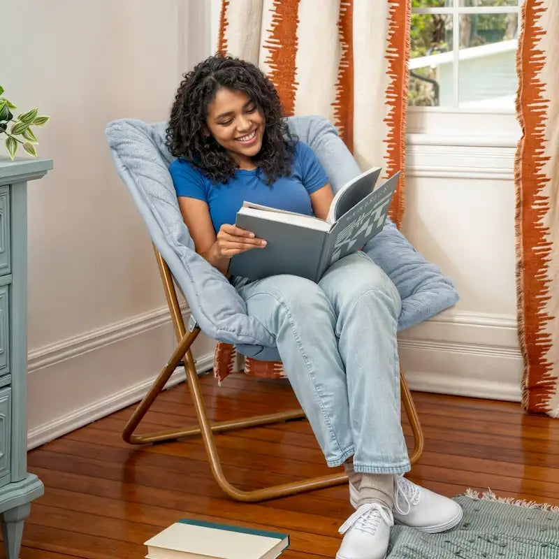 Folding Synthetic Fur Oversized Saucer Chair with Steel Frame