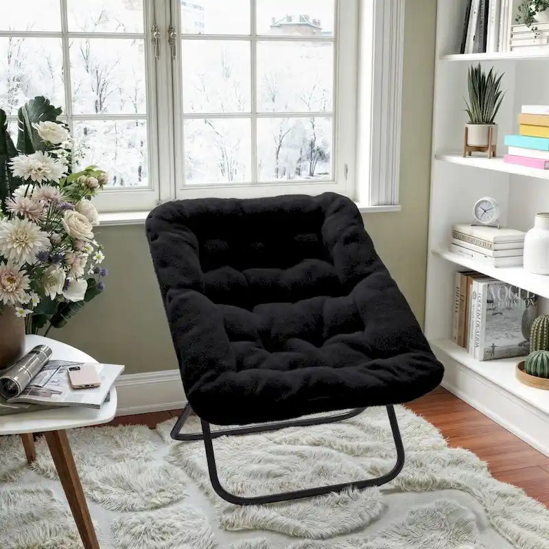 Folding Synthetic Fur Oversized Saucer Chair with Steel Frame