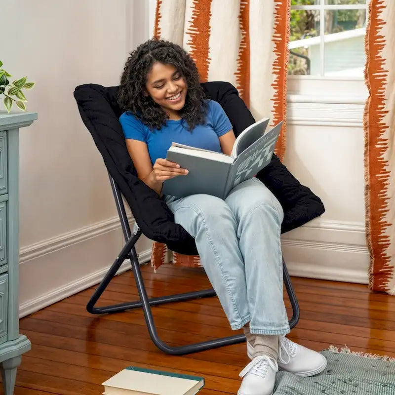 Folding Synthetic Fur Oversized Saucer Chair with Steel Frame