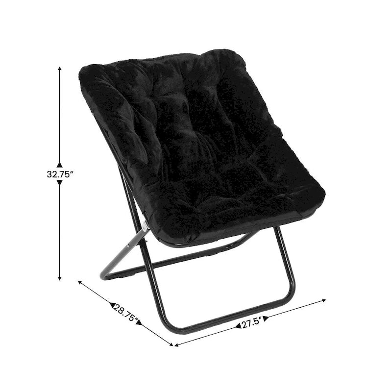Folding Synthetic Fur Oversized Saucer Chair with Steel Frame