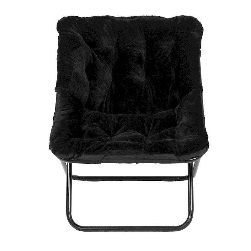 Folding Synthetic Fur Oversized Saucer Chair with Steel Frame