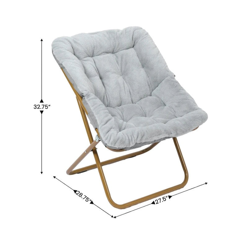 Folding Synthetic Fur Oversized Saucer Chair with Steel Frame