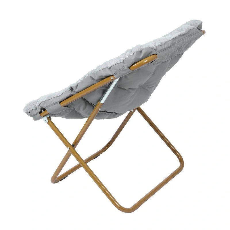 Folding Synthetic Fur Oversized Saucer Chair with Steel Frame