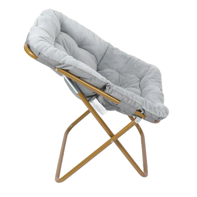 Folding Synthetic Fur Oversized Saucer Chair with Steel Frame