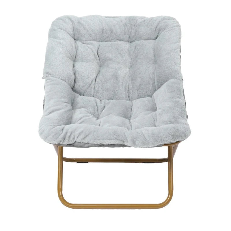 Folding Synthetic Fur Oversized Saucer Chair with Steel Frame