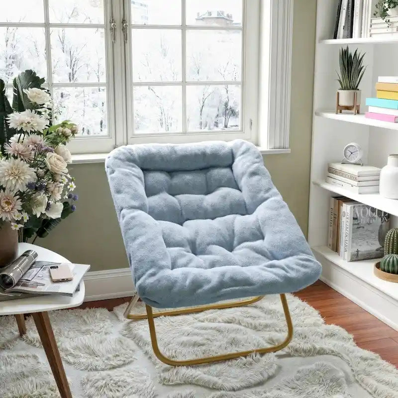 Folding Synthetic Fur Oversized Saucer Chair with Steel Frame