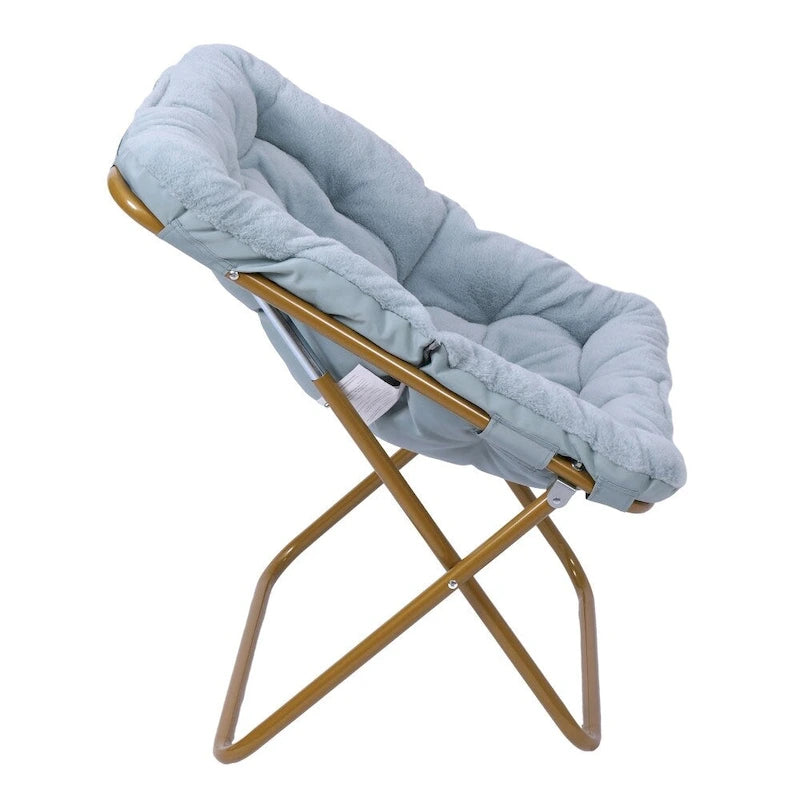 Folding Synthetic Fur Oversized Saucer Chair with Steel Frame