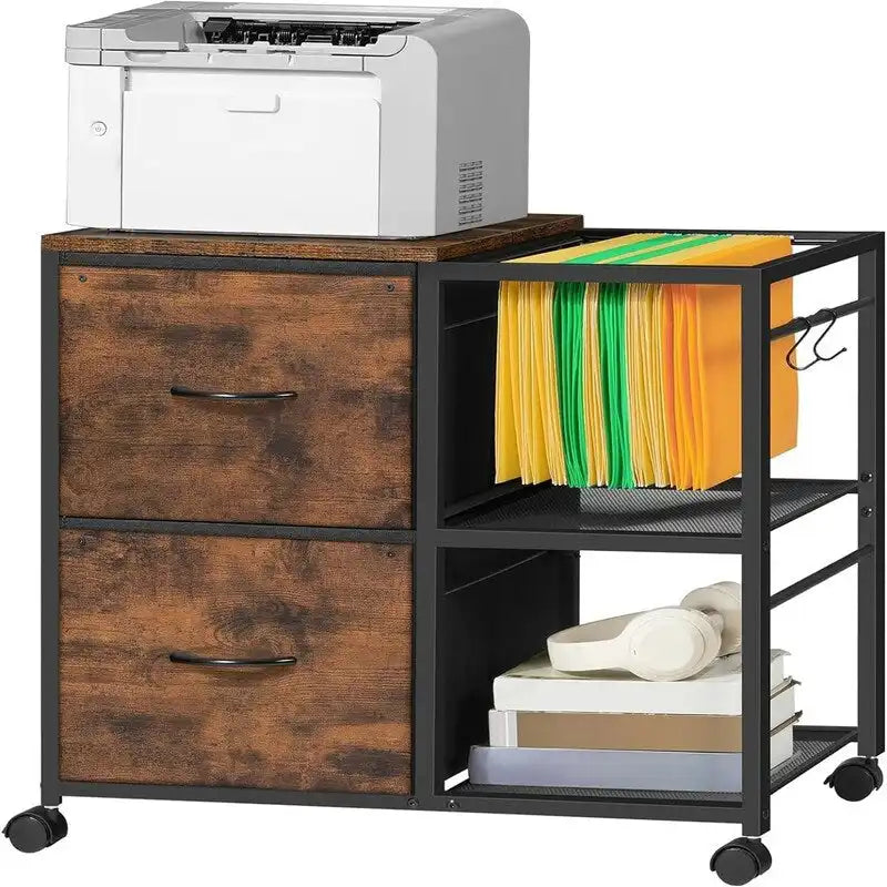 2-Drawer Fabric Lateral Filing Cabinet with Open Shelves
