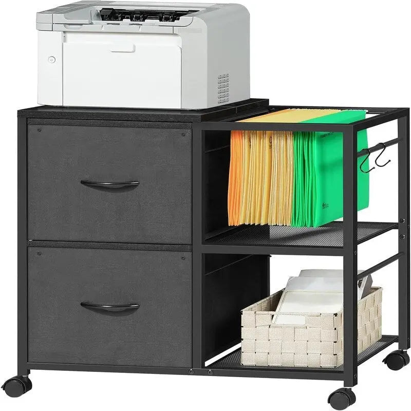 2-Drawer Fabric Lateral Filing Cabinet with Open Shelves