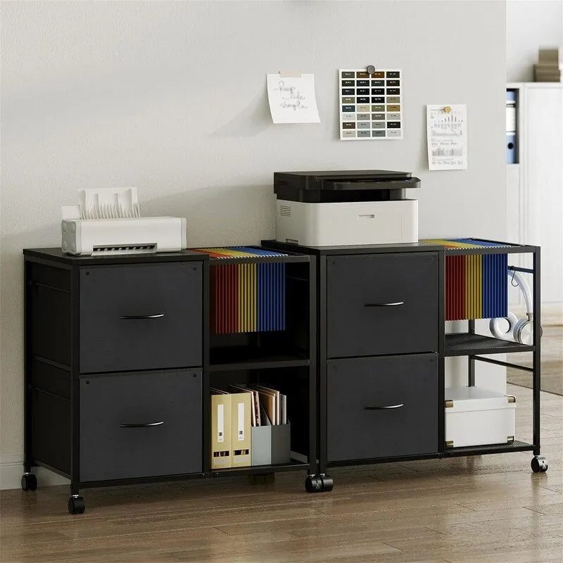 2-Drawer Fabric Lateral Filing Cabinet with Open Shelves